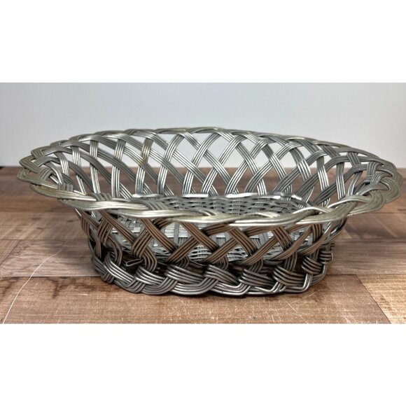 Other - MCM Metal Woven Modern Design Fruit Bread Basket 12"x10" Silver Plate?